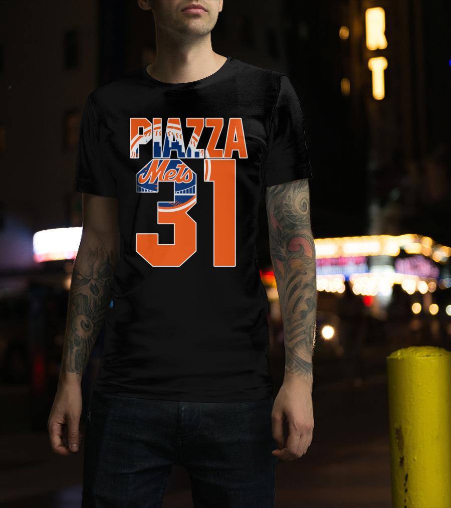 Piazza 31 New York Mets Retro Logo Baseball Memorabilia T-Shirt