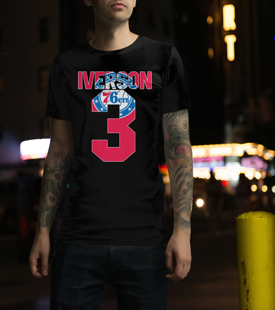 Philadelphia 76ers Allen Iverson 3 Logo Nba T-Shirt