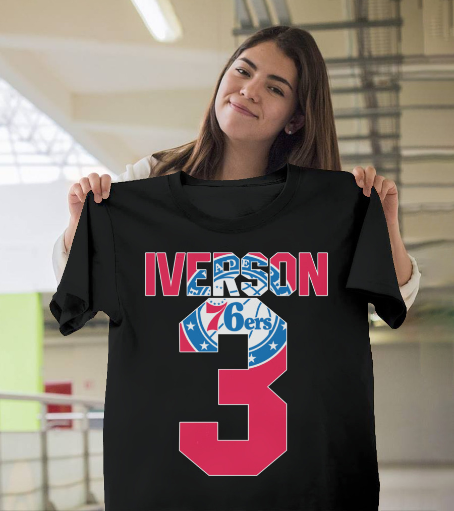 Philadelphia 76ers Allen Iverson 3 Logo Nba T-Shirt