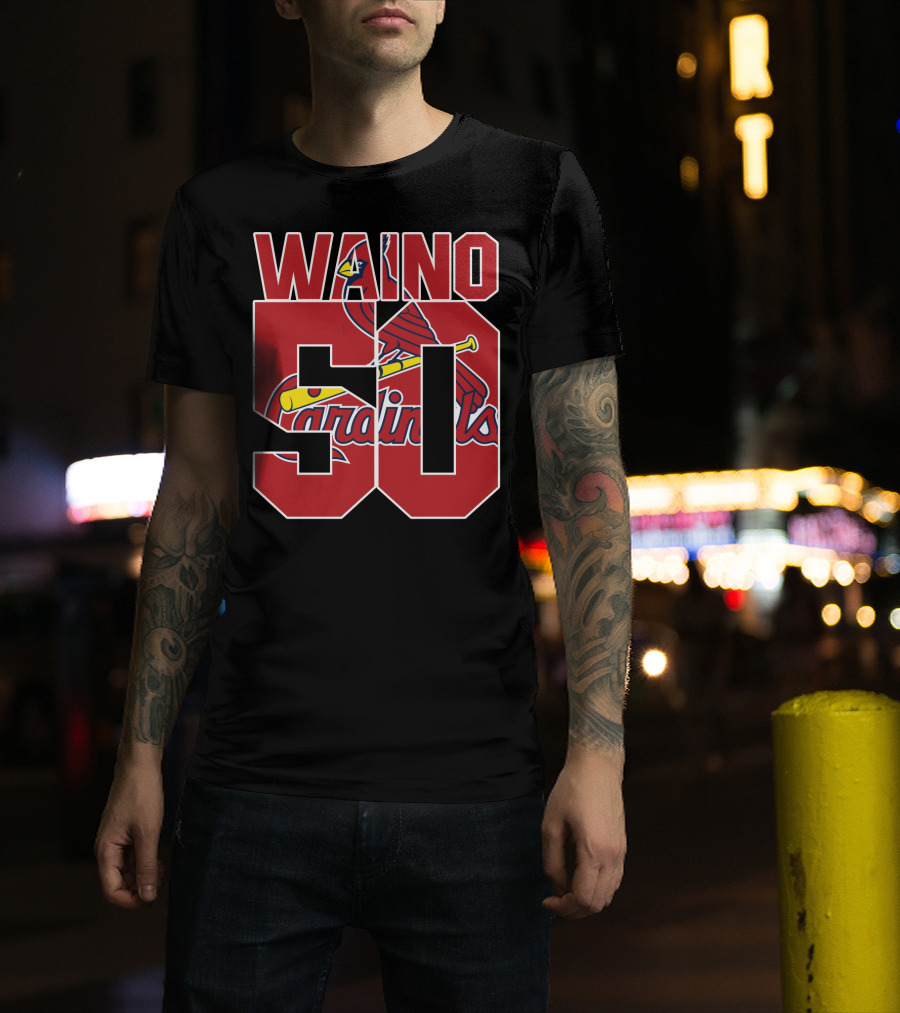 Waino 50 St. Louis Cardinals Iconic Logo Adam Wainwright T-Shirt