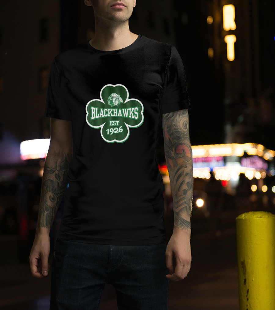 Chicago Blackhawks Shamrock Emblem St Patrick's Day Est 1926 T-Shirt