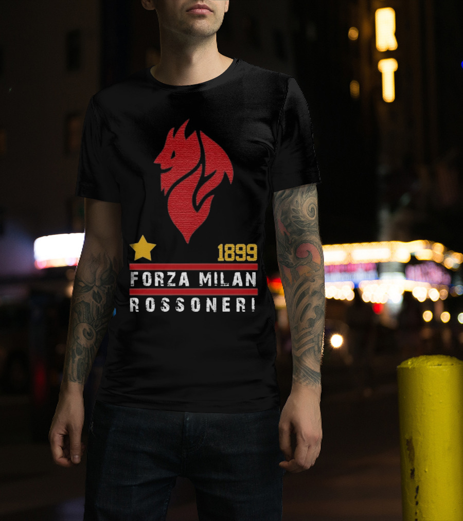 1899 Forza Milan Rossoner Symbol With Star And Red Lion Head Emblem T-Shirt