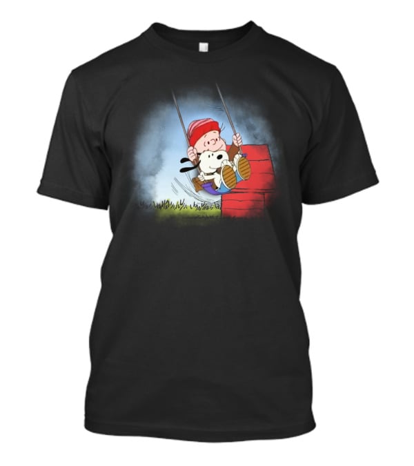 Charlie Brown And Snoopy Swinging On Doghouse T-Shirt