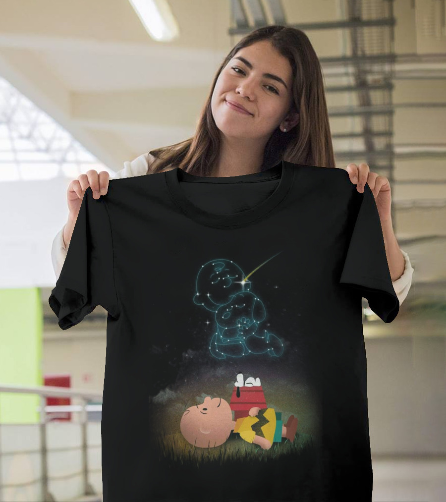 Charlie Brown and Snoopy Celestial Stargazing Night Constellation Scene T-Shirt
