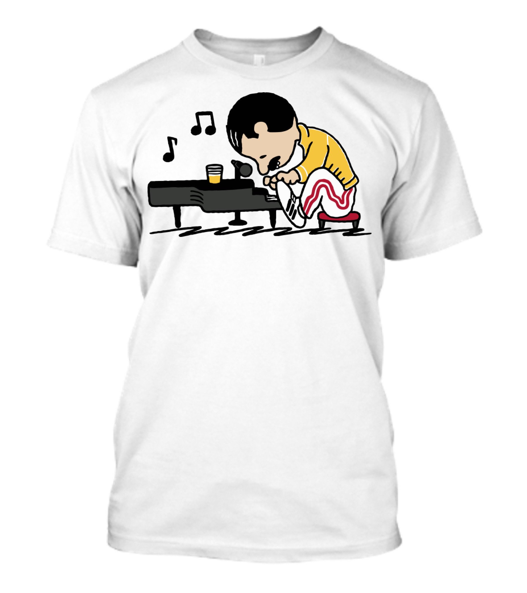 Freddie Mercury Peanuts Piano With Yellow Jacket And Red Stripe Pants T-Shirt