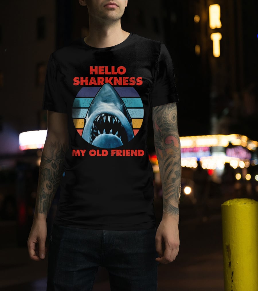 Hello Sharkness My Old Friend Retro Shark With Stripes T-Shirt