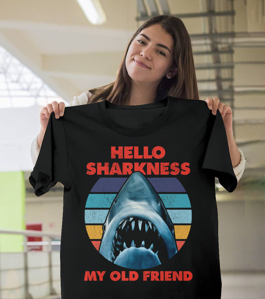 Hello Sharkness My Old Friend Retro Shark With Stripes T-Shirt