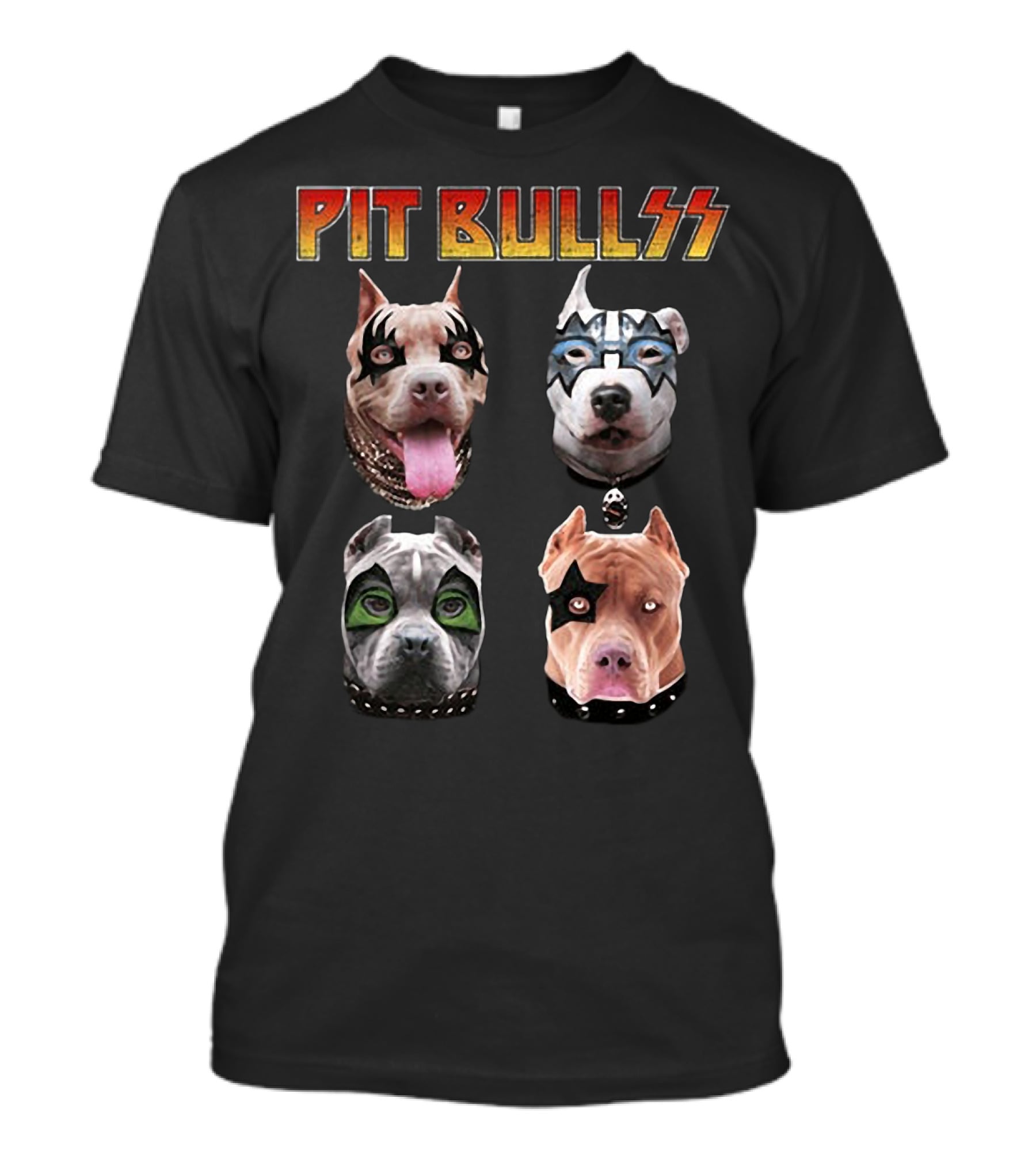 Pit Bullss With Rock Band Makeup T-Shirt