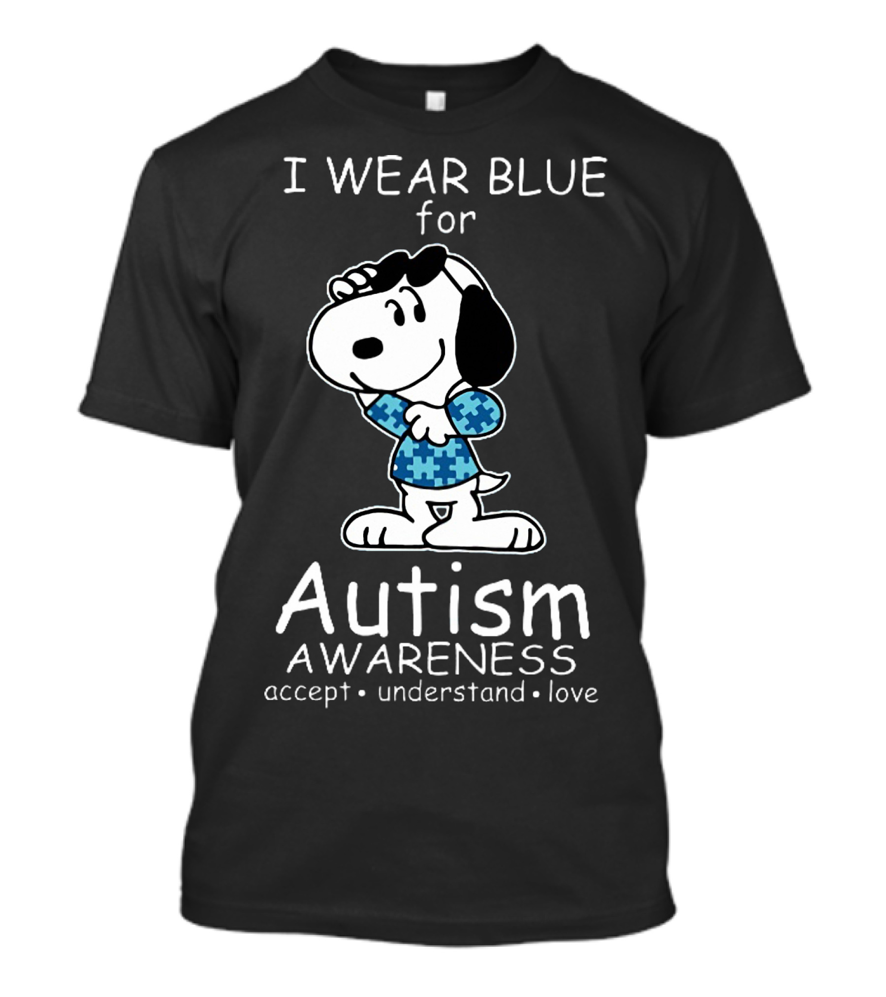 Snoopy I Wear Blue For Autism Awareness Accept Understand Love Peanuts T-Shirt