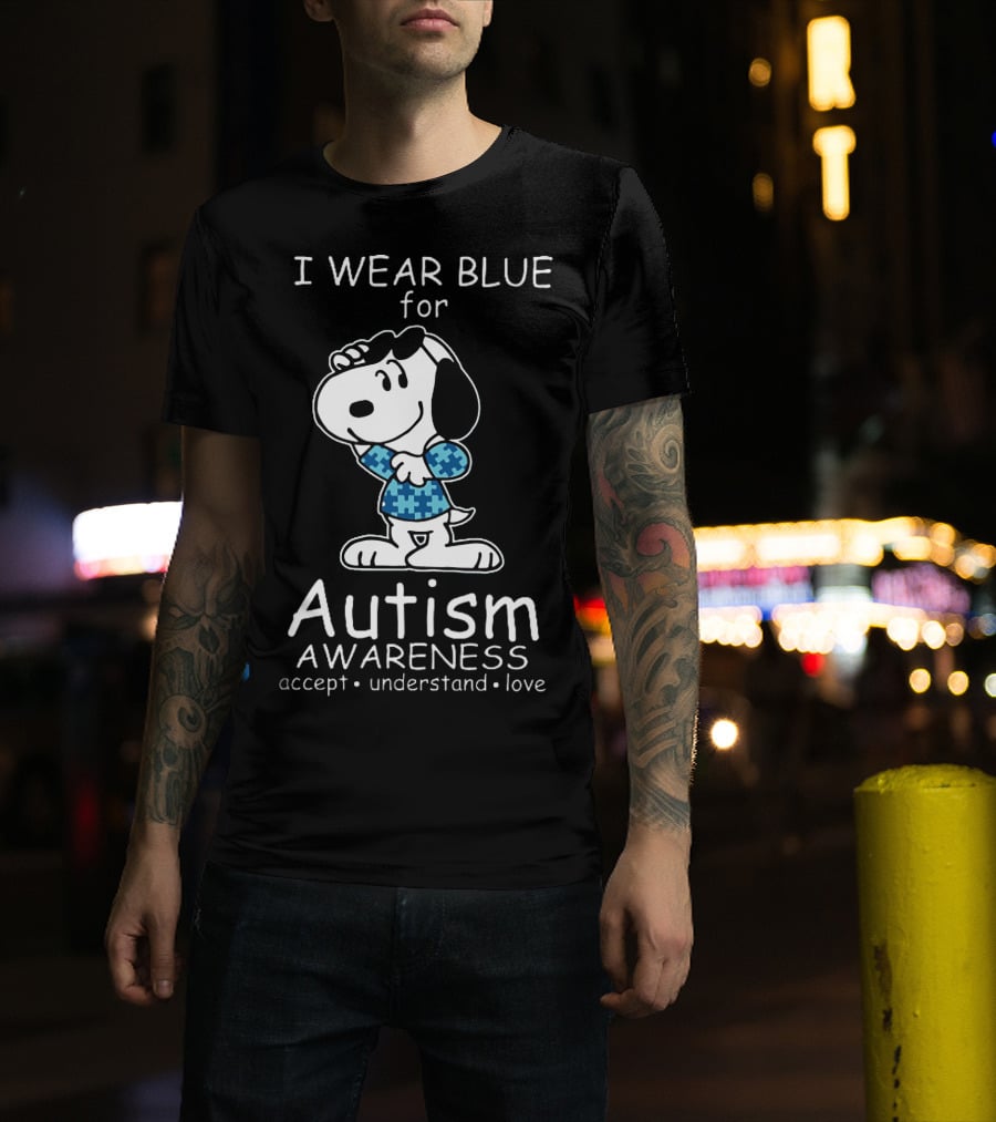 Snoopy I Wear Blue For Autism Awareness Accept Understand Love Peanuts T-Shirt