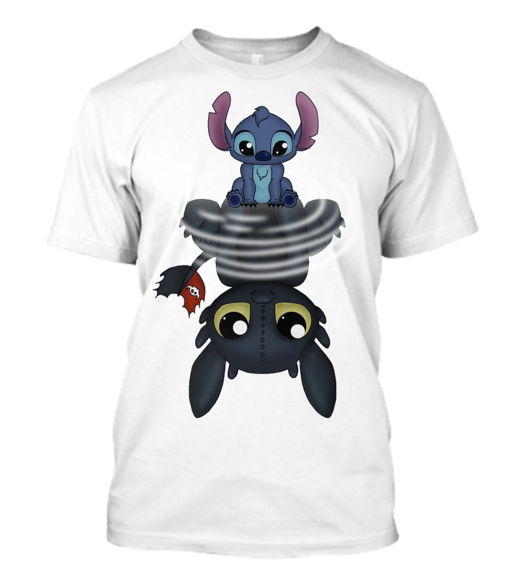 Stitch Sitting On Toothless Animation Crossover T-Shirt