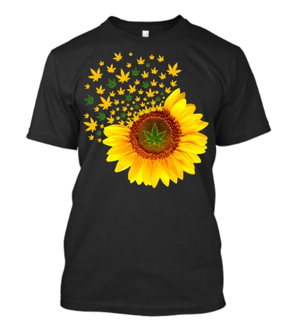 Sunflower With Dispersing Yellow And Green Weed Leaves T-Shirt