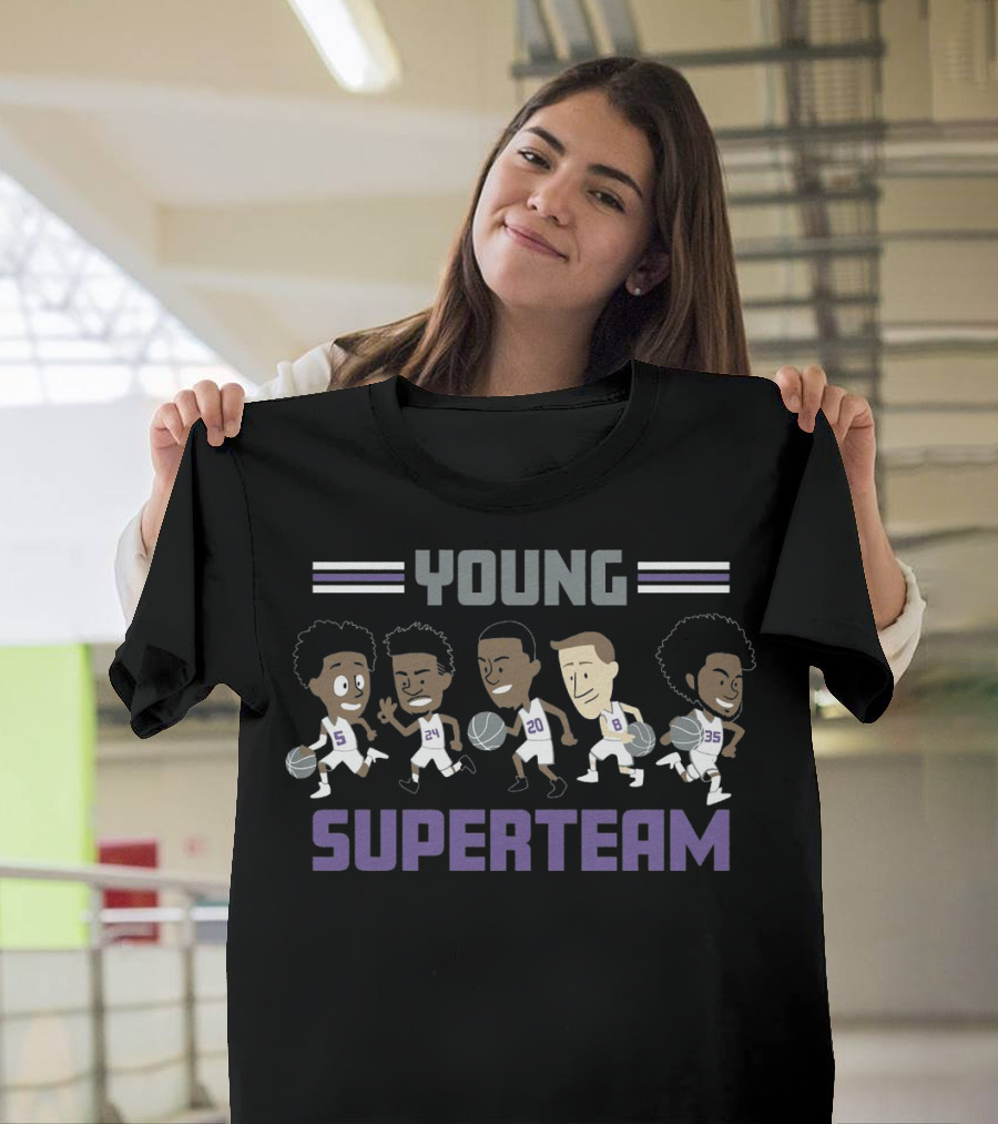 Young Superteam Cartoon Basketball Players With Numbers 5 24 20 8 35 T-Shirt