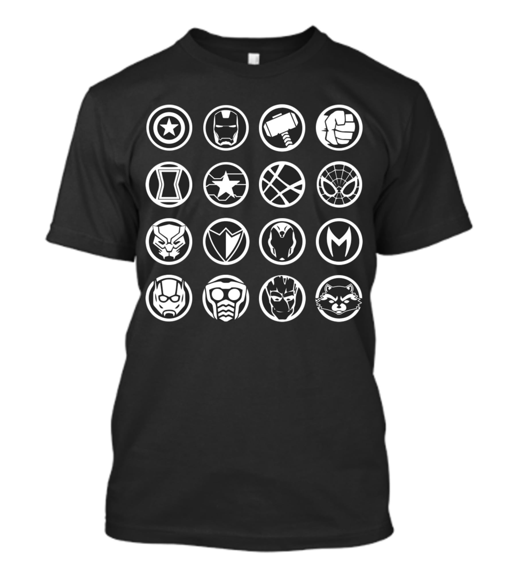 Avengers Infinity War Heroes Icon Captain America Iron Man Thor Hulk Black Widow Star Lord Spider-Man Black Panther Vision Doctor Strange Ant-Man Groot Rocket Raccoon T-Shirt