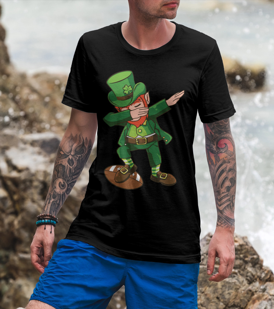 Leprechaun Dabbing On Football With Clover Hat T-Shirt