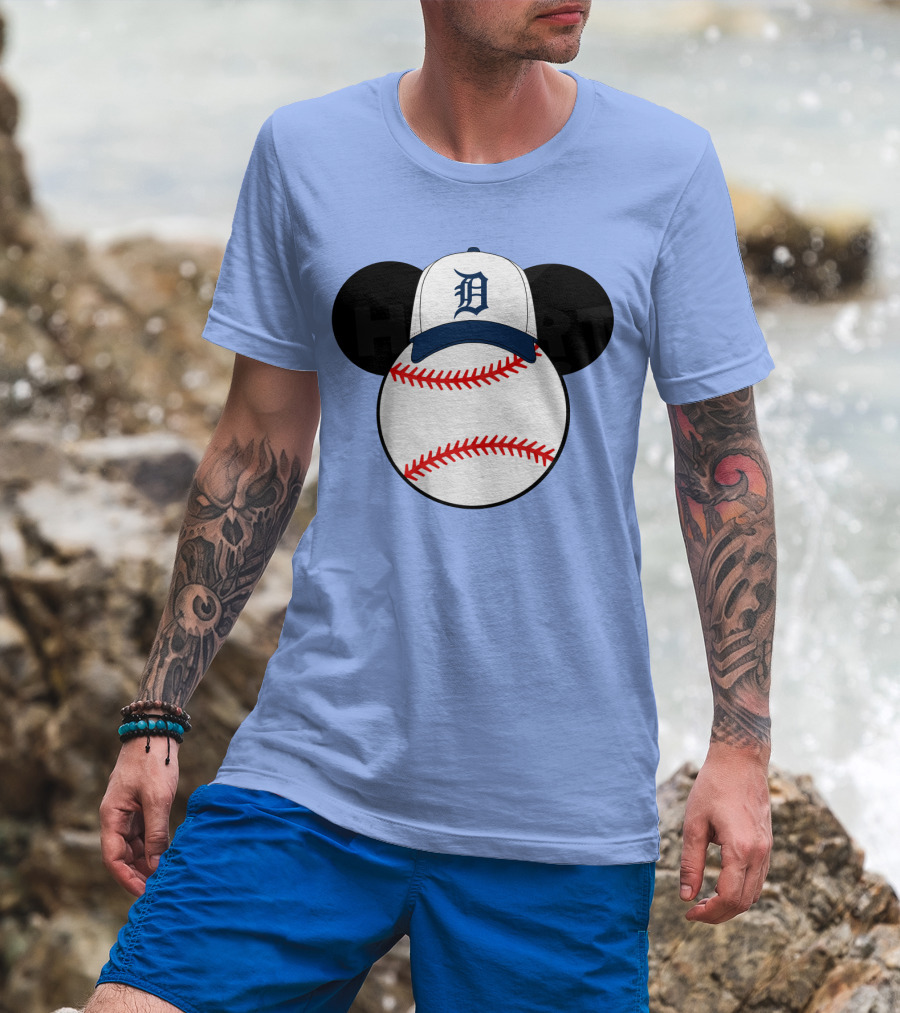 Detroit Tigers Mickey Mouse Ears Baseball Cap Heart Baseballs T-Shirt
