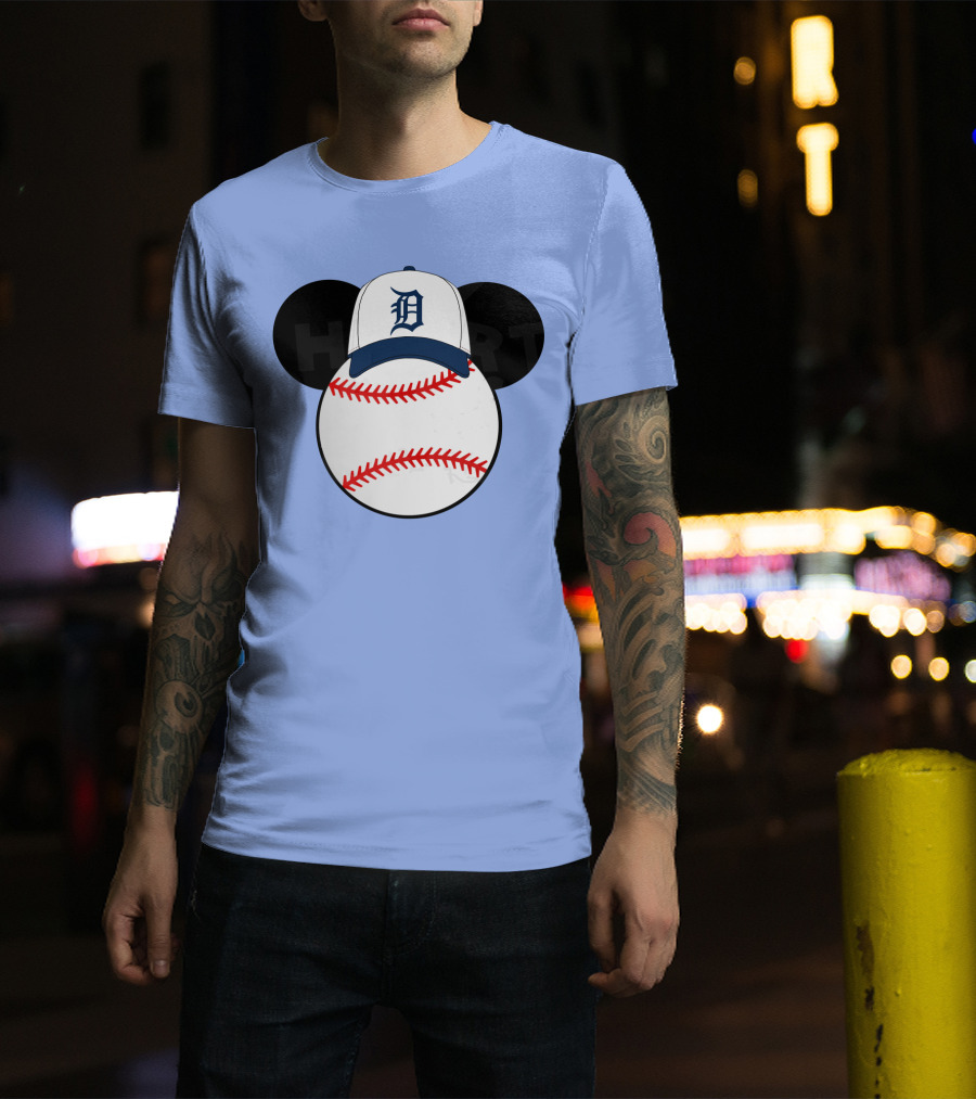 Detroit Tigers Mickey Mouse Ears Baseball Cap Heart Baseballs T-Shirt