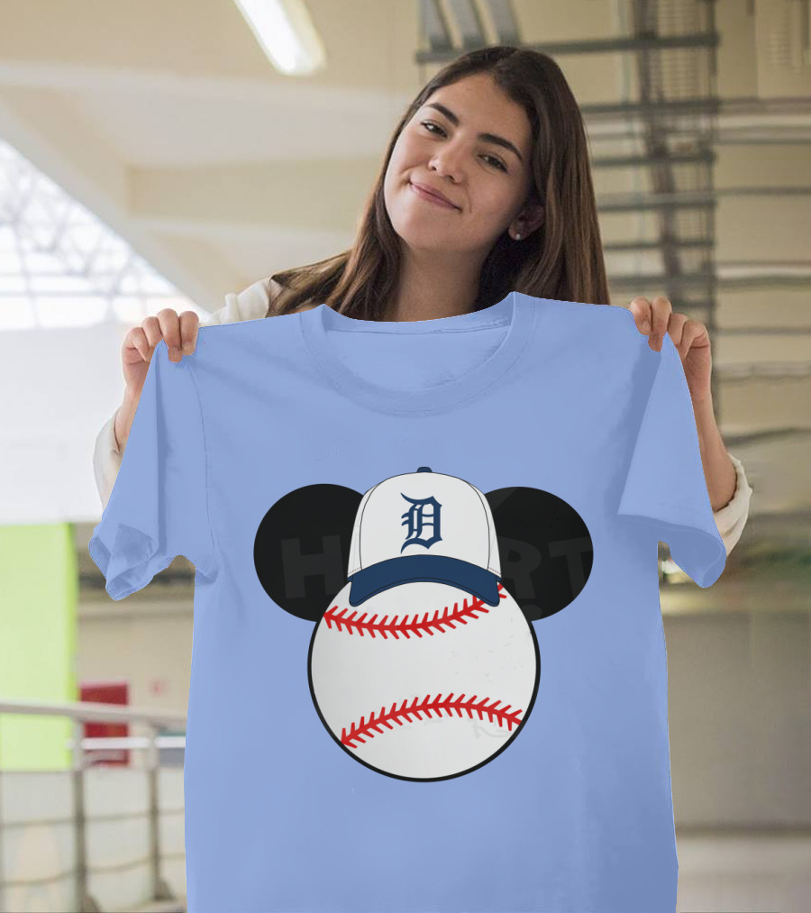 Detroit Tigers Mickey Mouse Ears Baseball Cap Heart Baseballs T-Shirt