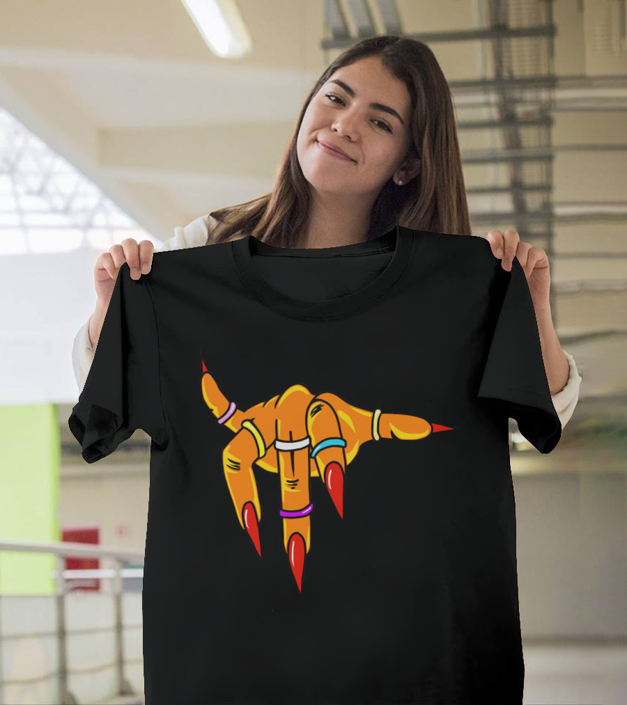 Neon Clawed Hand With Colored Rings Girl Gauntlet T-Shirt