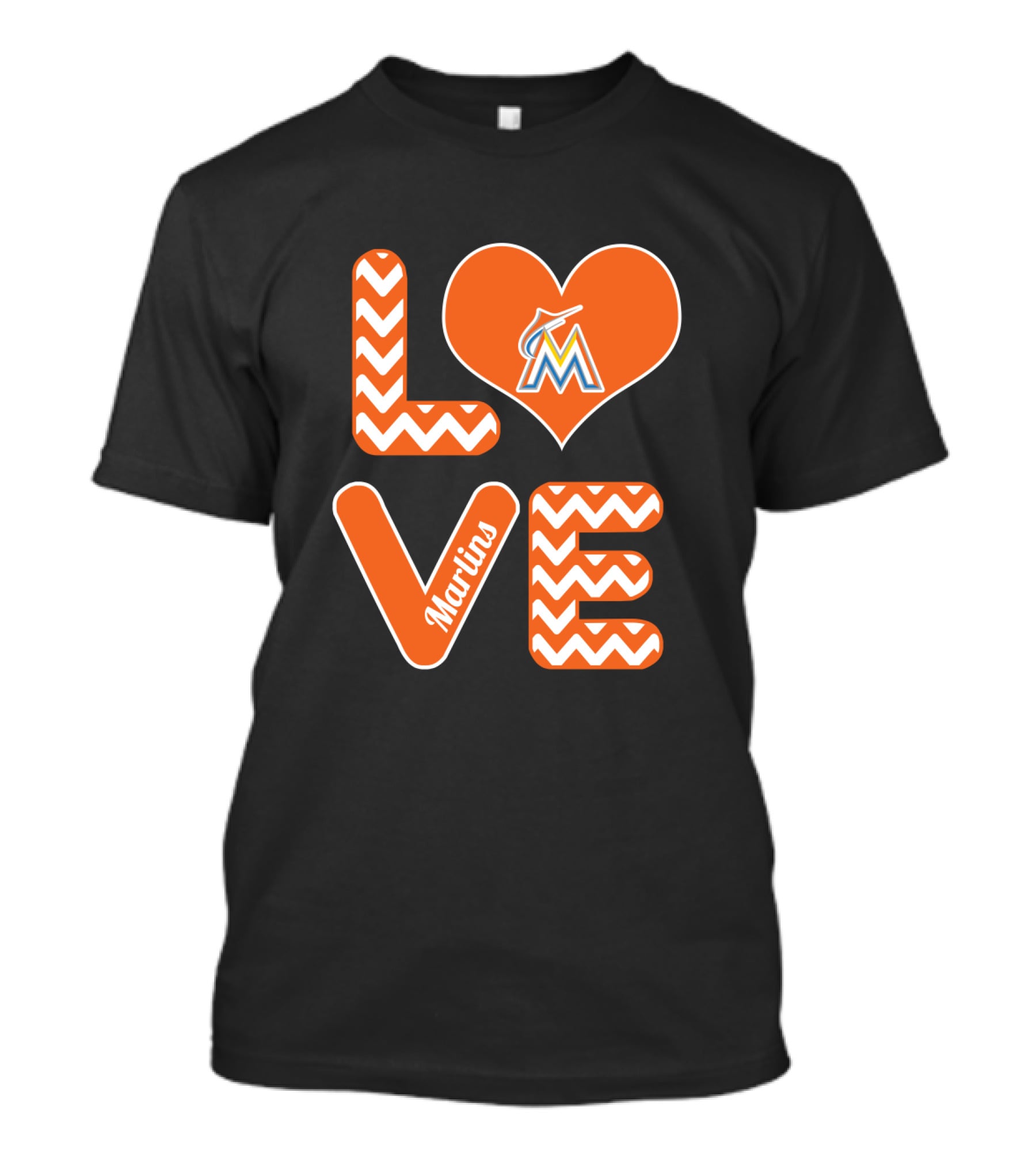 Love Marlins Heart Pattern Miami Baseball Fans T-Shirt