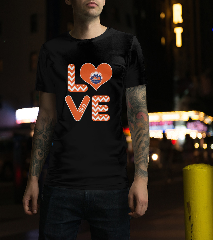 Love New York Mets Chevron Heart Logo Fans Baseball T-Shirt