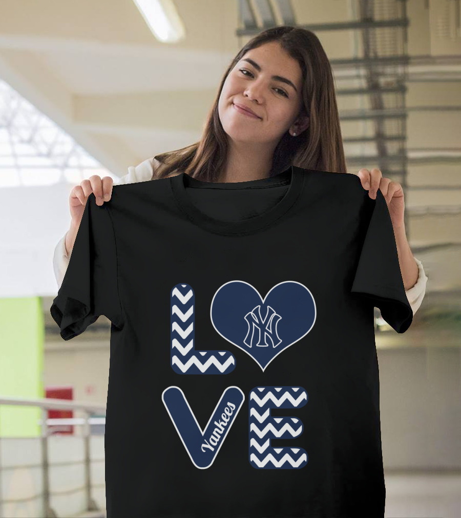 Love for New York Yankees Baseball Fans with Iconic Heart and Chevron T-Shirt