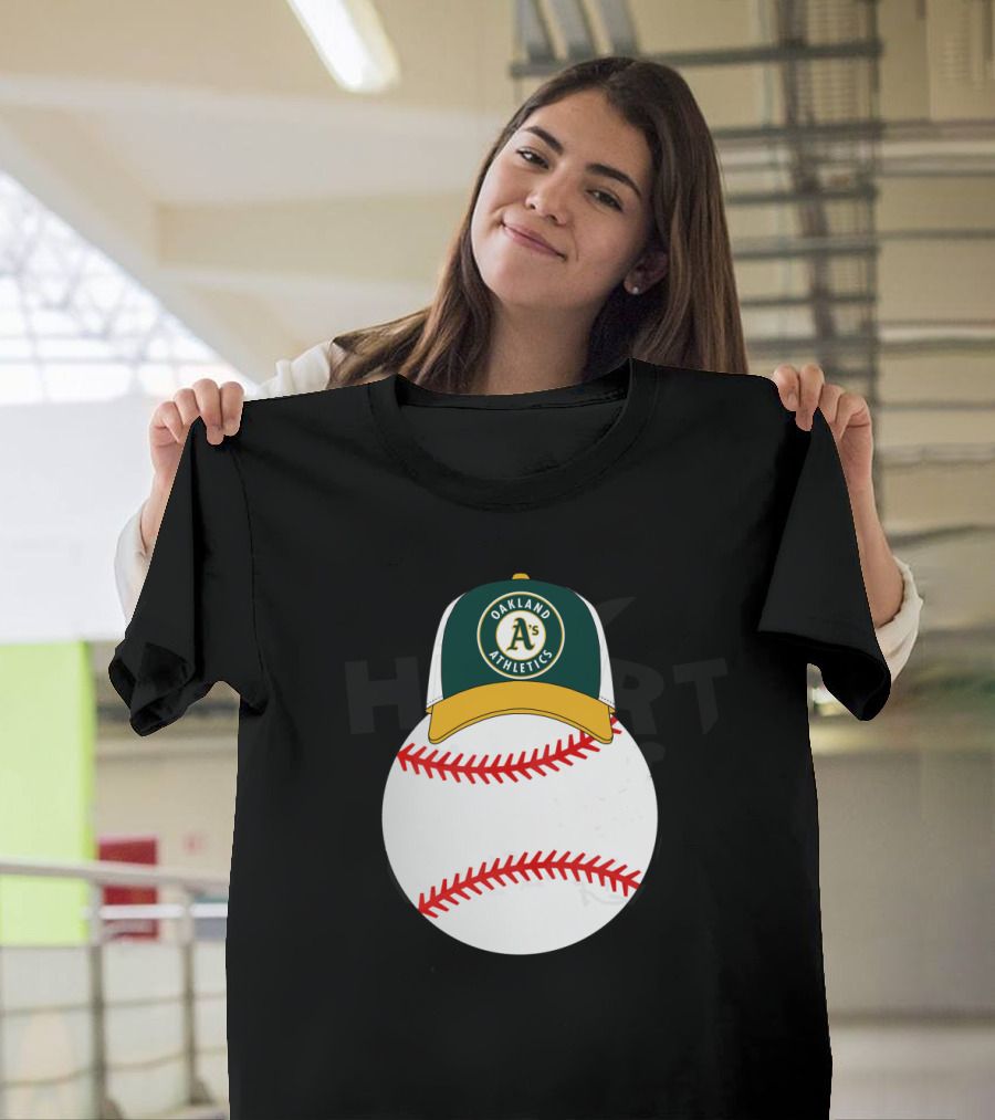 Oakland Athletics Baseball With Mickey Mouse Ears Hat T-Shirt