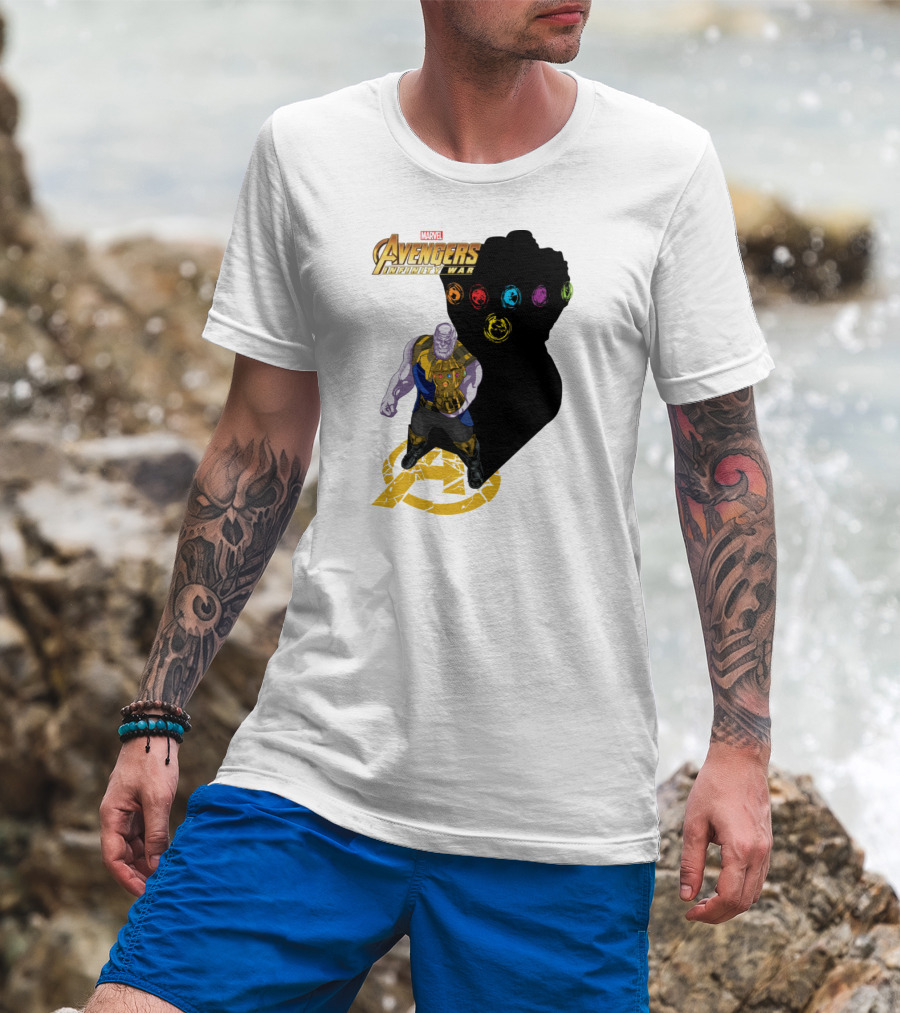 Avengers Infinity War Thanos With Gauntlet And Infinity Stones Shadow Marvel T-Shirt