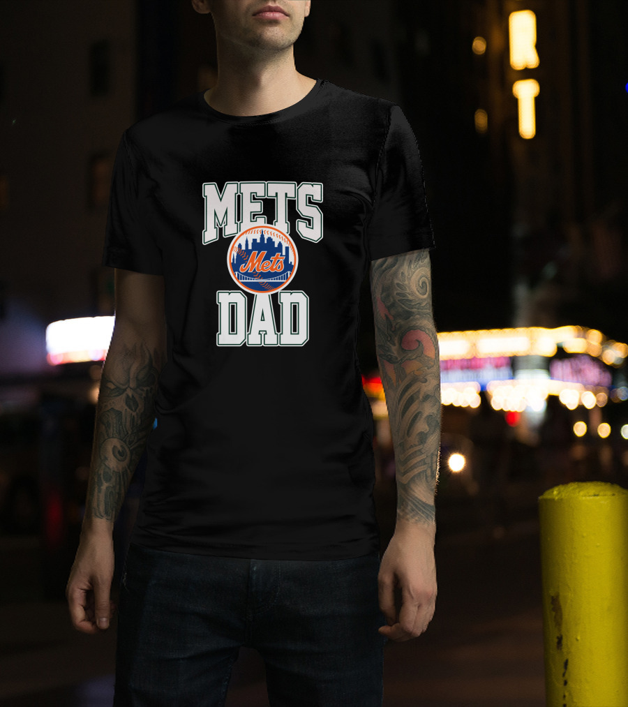 Mets Dad NYC Skyline Baseball Emblem T-Shirt