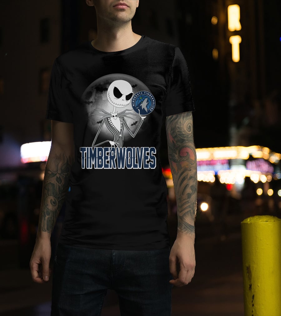 Timberwolves Halloween Jack Skellington Moon Minnesota Timberwolves Fans T-Shirt