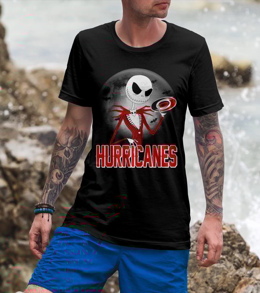 Jack Skellington Carolina Hurricanes Halloween Moon T-Shirt