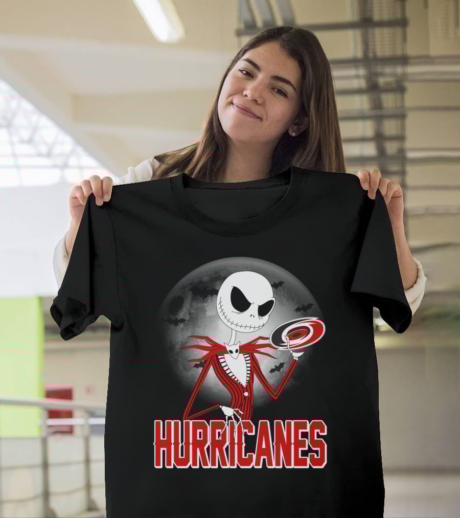 Jack Skellington Carolina Hurricanes Halloween Moon T-Shirt