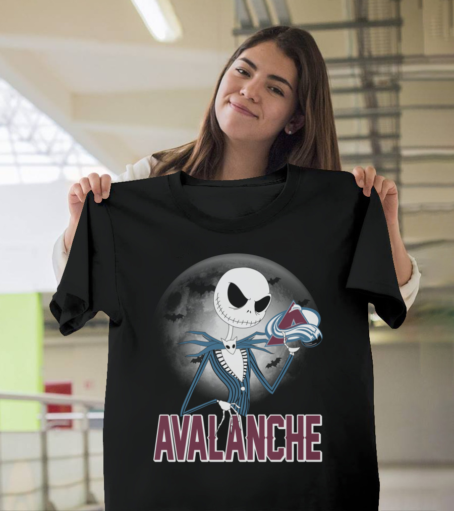 Jack Skellington Halloween Colorado Avalanche Logo Moon Background T-Shirt