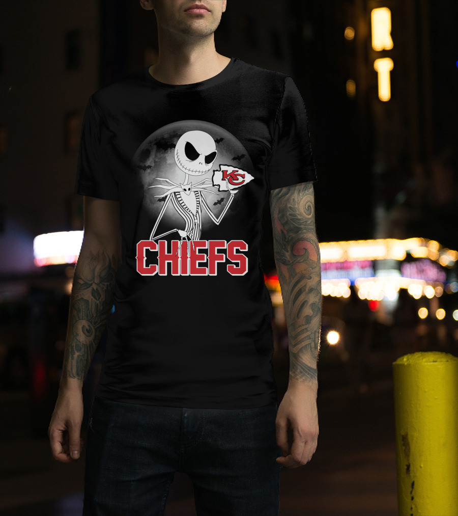 Jack Skellington Kansas City Chiefs Halloween Moon T-Shirt