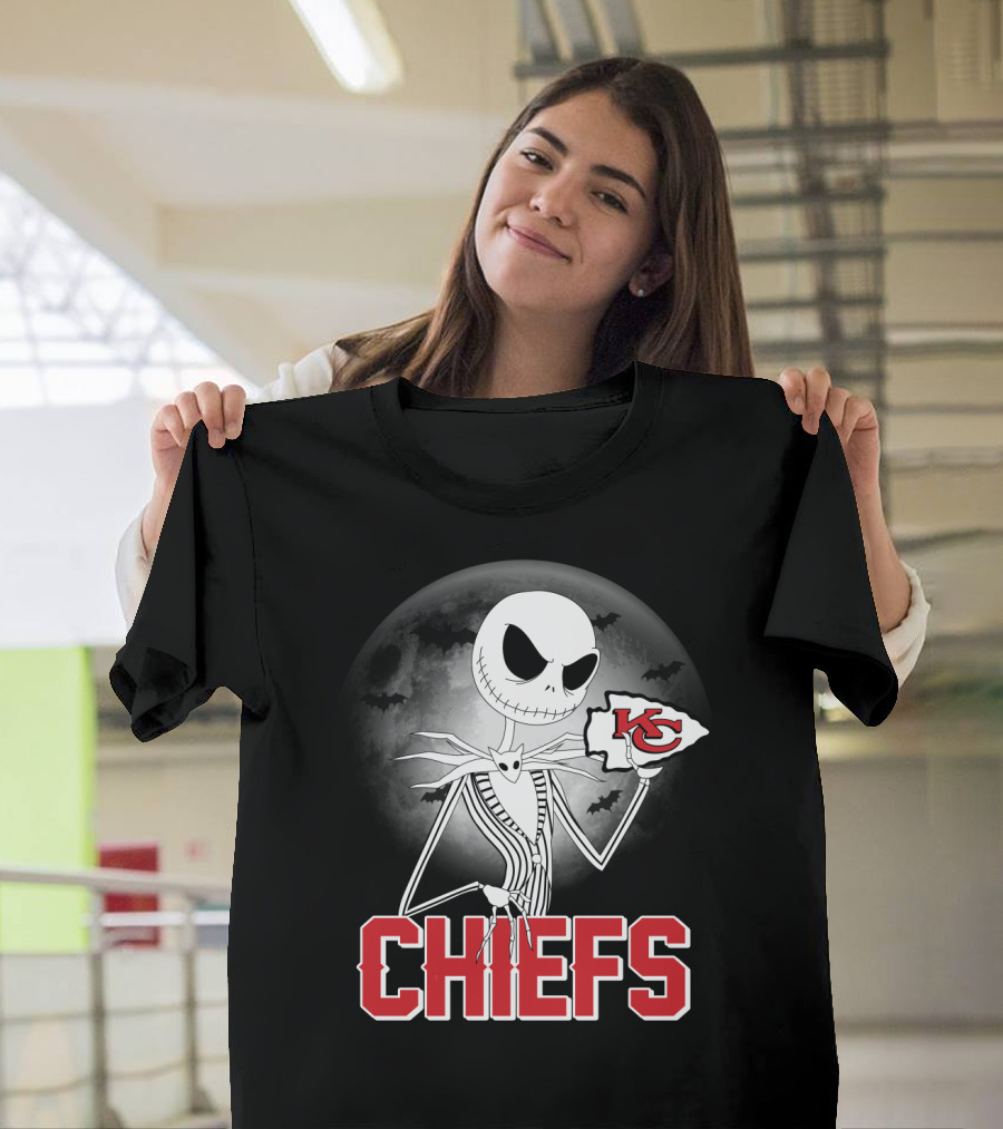Jack Skellington Kansas City Chiefs Halloween Moon T-Shirt