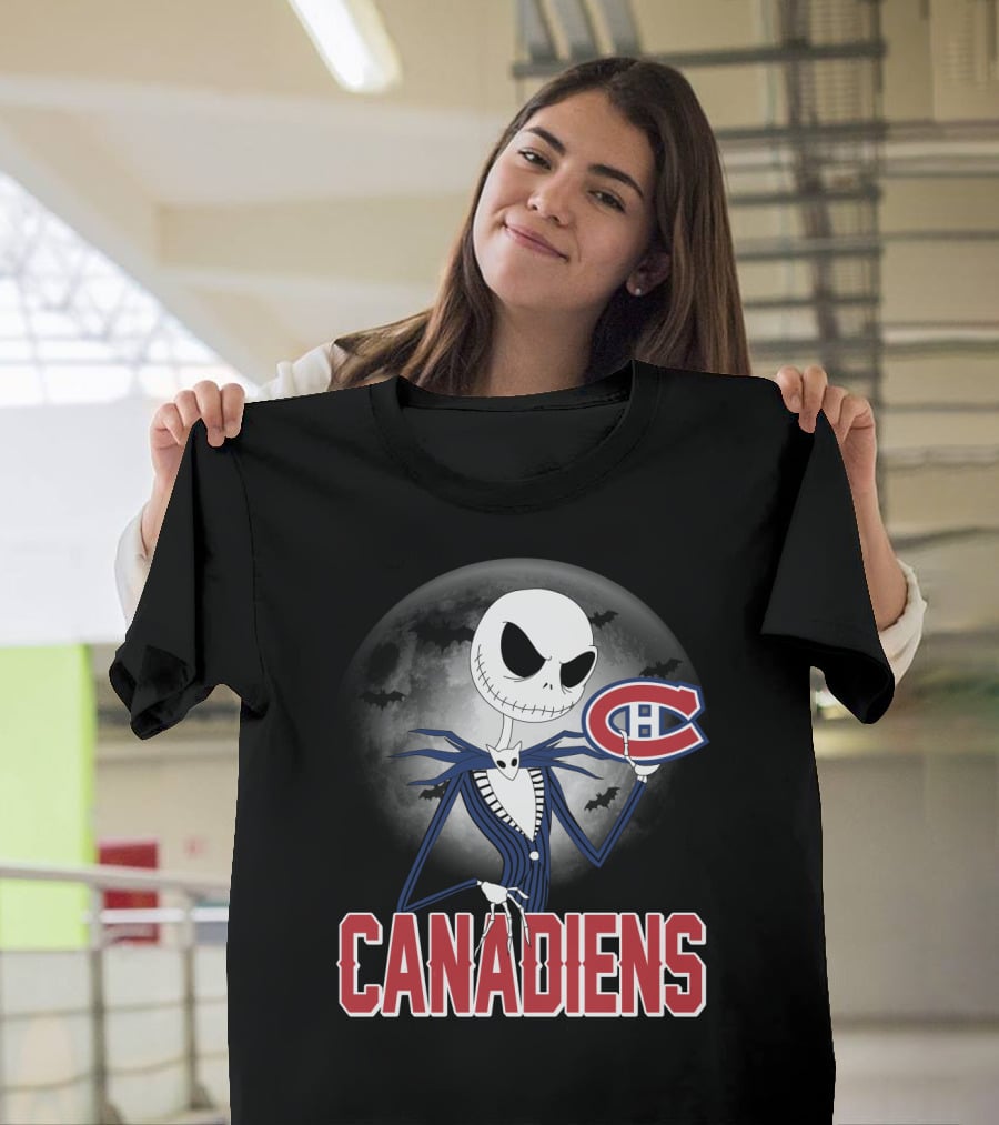 Jack Skellington Halloween Canadiens Logo Moon Background T-Shirt
