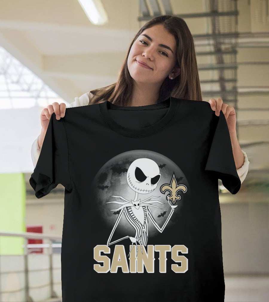Jack Skellington Holding Fleur-De-Lis Halloween New Orleans Saints T-Shirt