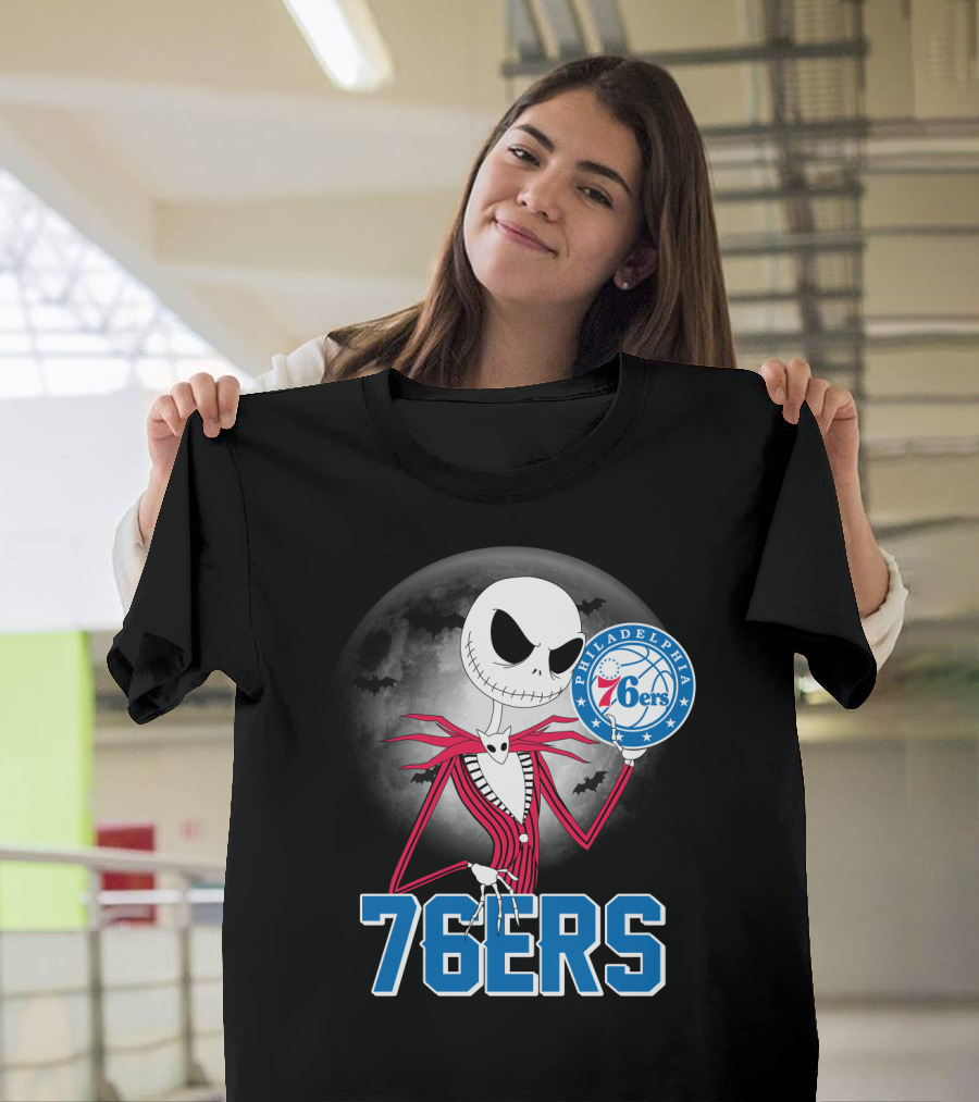 Jack Skellington Philadelphia 76ers Halloween Moon T-Shirt