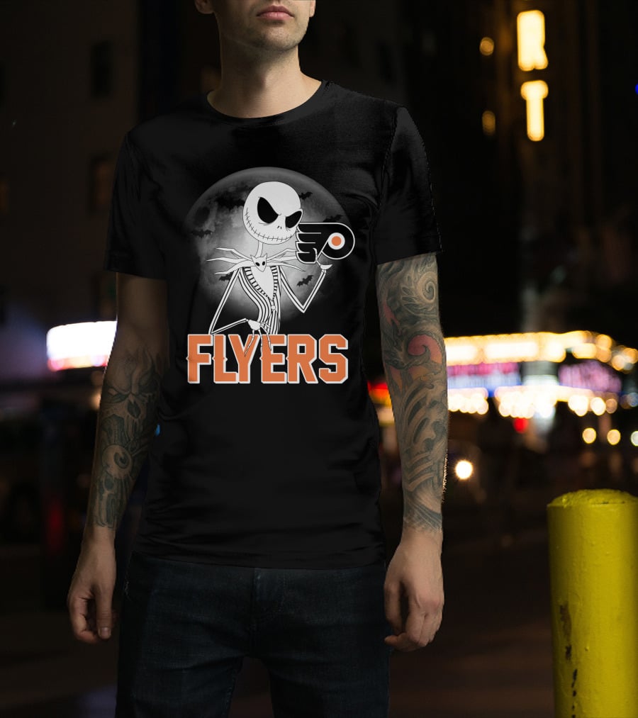 Philadelphia Flyers Halloween Jack Skellington Moon T-Shirt
