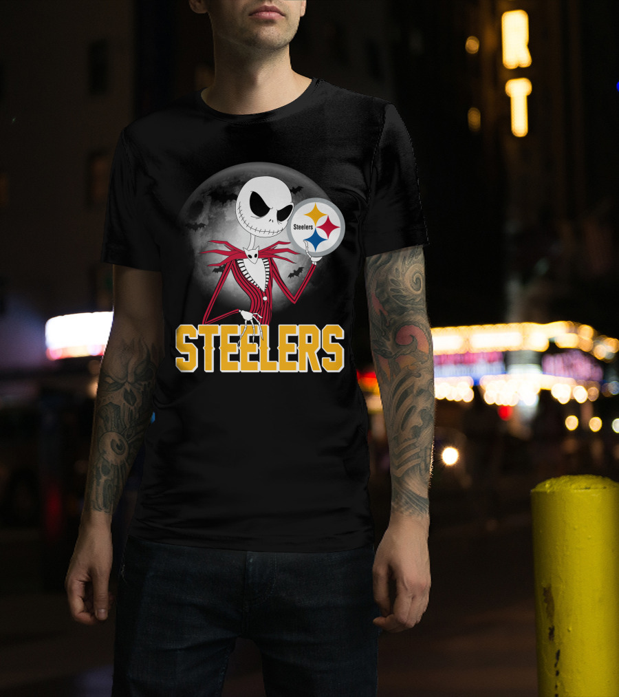 Jack Skellington Steelers Halloween Moon T-Shirt