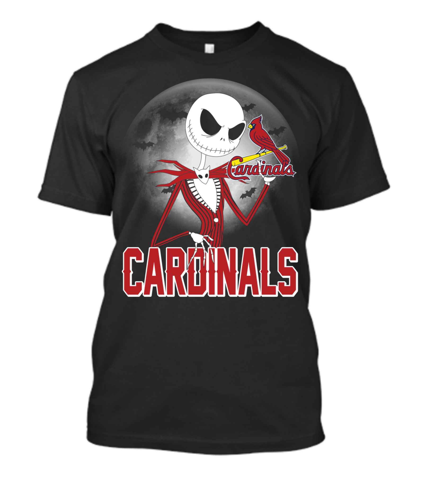 Cardinals Jack Skeleton Halloween St. Louis Cardinals Logo Moon Background T-Shirt