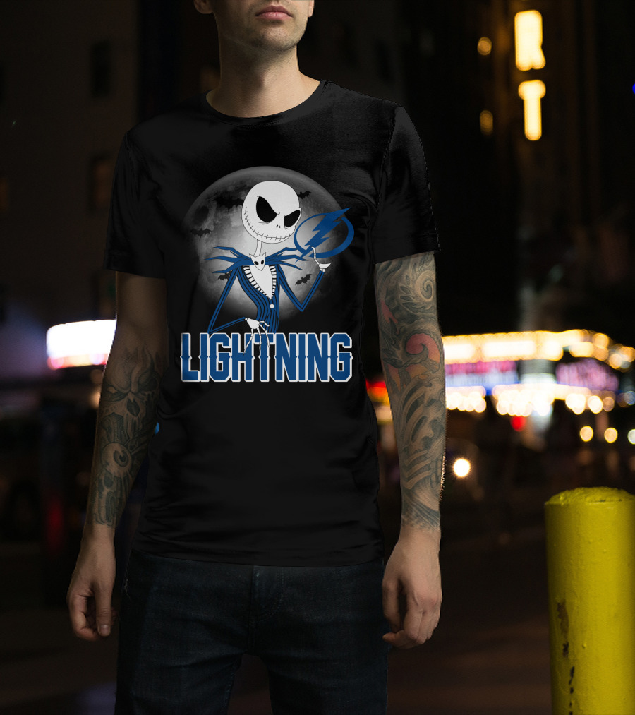 Jack Skellington Tampa Bay Lightning Halloween Moon Scene T-Shirt