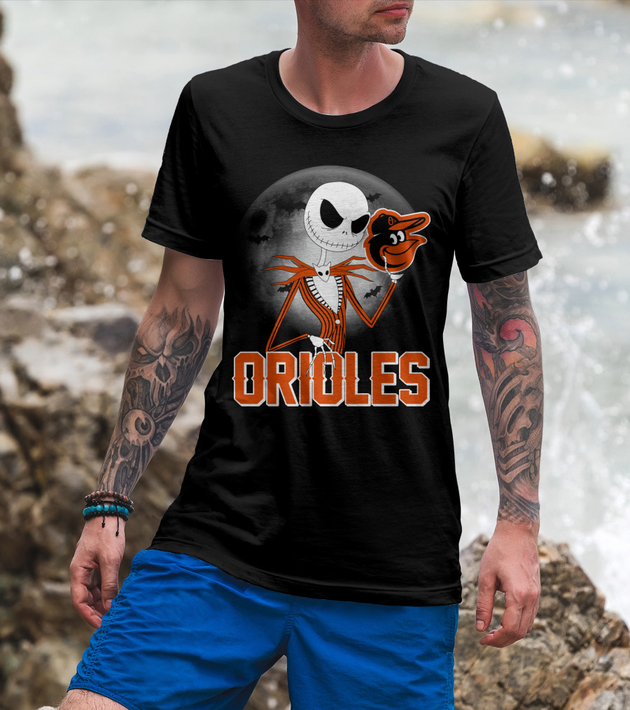 Jack Skellington Halloween Orioless Moon Bat T-Shirt