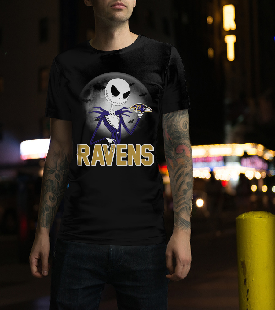 Jack Skellington Baltimore Ravens Halloween Moon Ravens T-Shirt