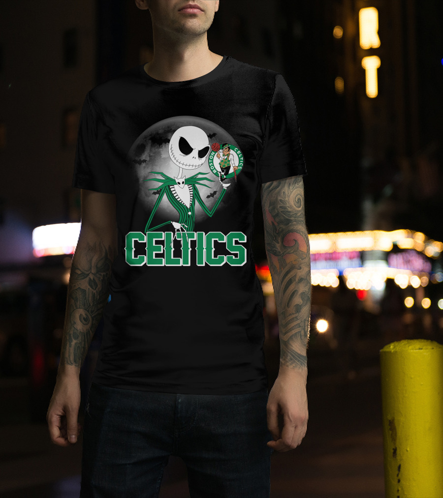 Celtics Jack Skellington Halloween Boston Celtics Moon And Bats T-Shirt