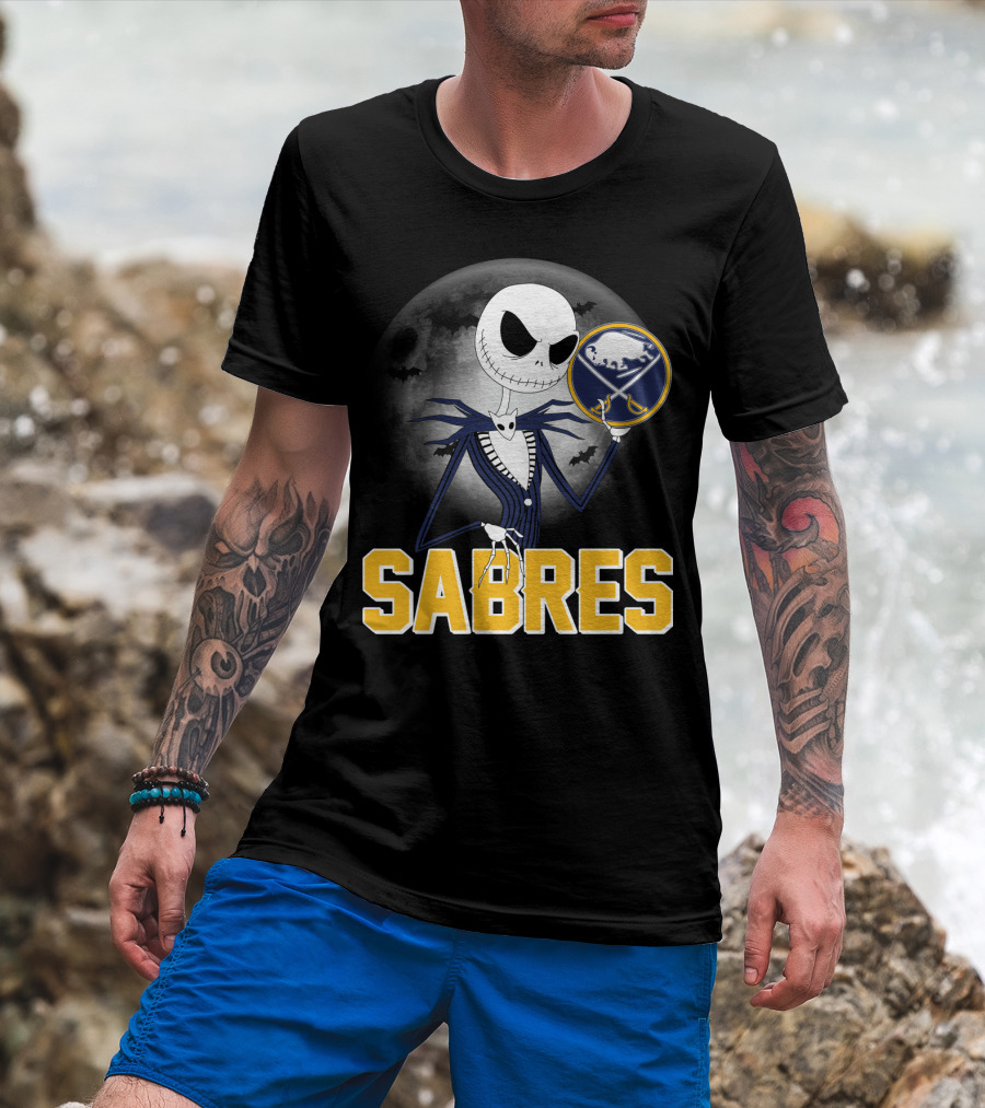 Sabres Jack Skellington Halloween Buffalo Moon Scene T-Shirt