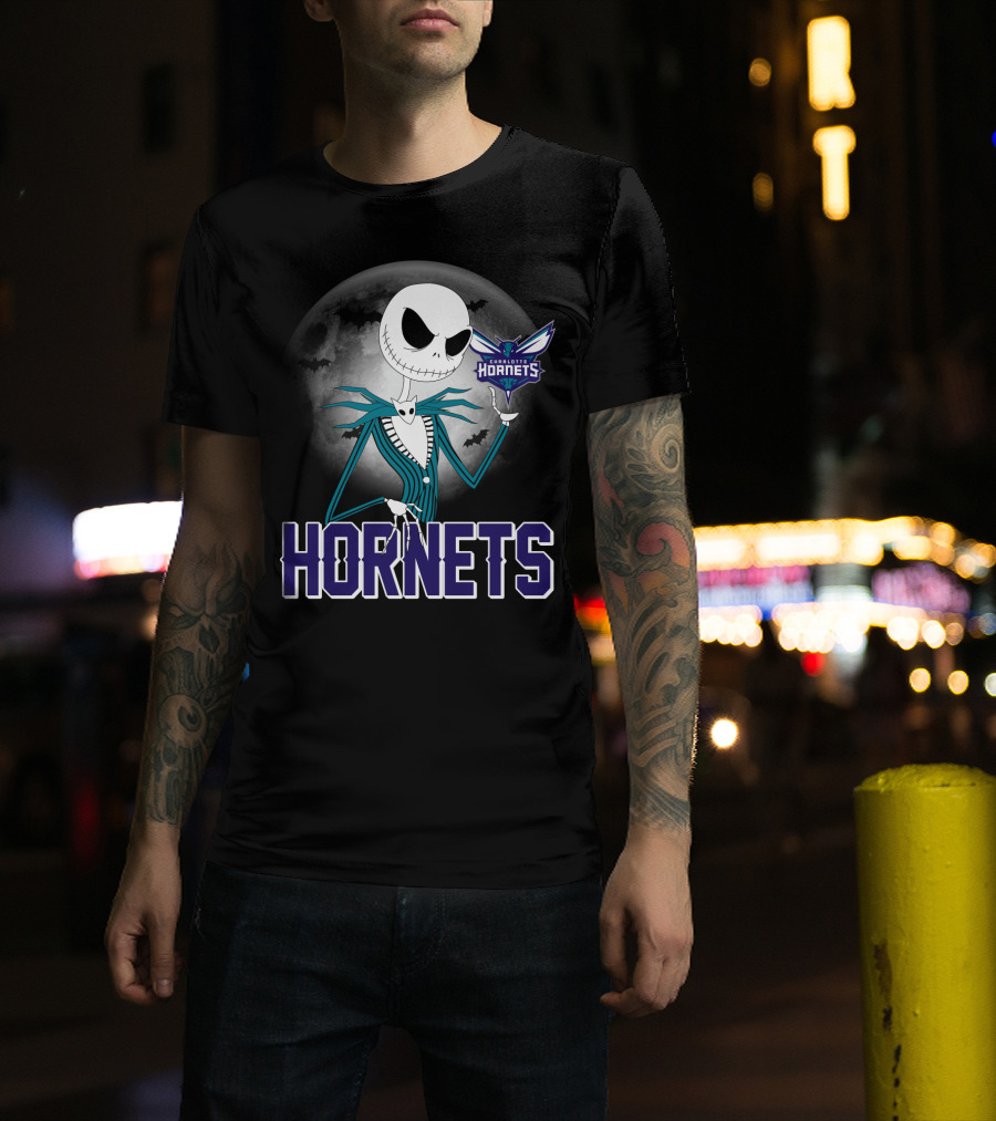 Jack Skellington Halloween Charlotte Hornets Moon Bats T-Shirt