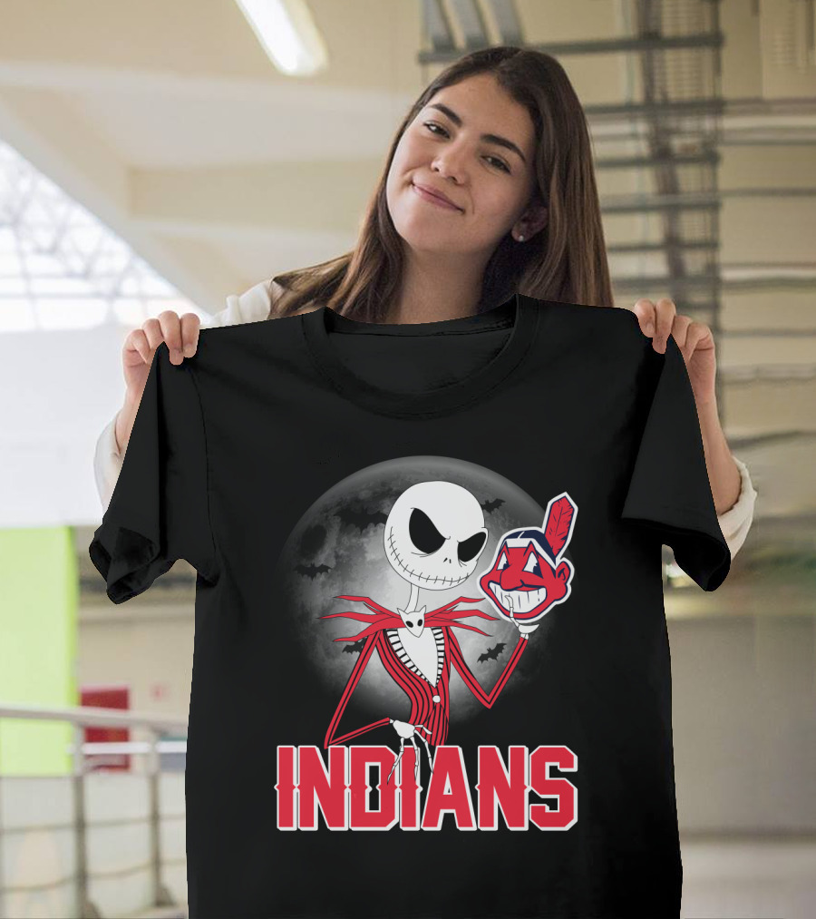 Jack Skellington Halloween Moon Cleveland Indians T-Shirt