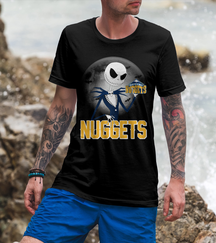 Jack Skellington Denver Nuggets Halloween Moon Bats T-Shirt