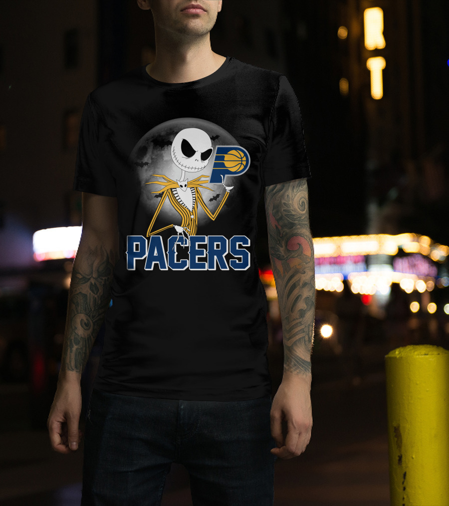 Jack Skellington Halloween Indiana Pacers Basketball Moon Bats T-Shirt